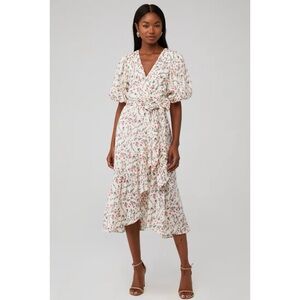 Revolve x MinkPink Kacey Puff Sleeve Midi Dress in Multi Size S